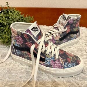 Vans Sk8 Hi High Top Sneakers Skate Shoes Retro Floral Flowers Men 5 Women 6.5